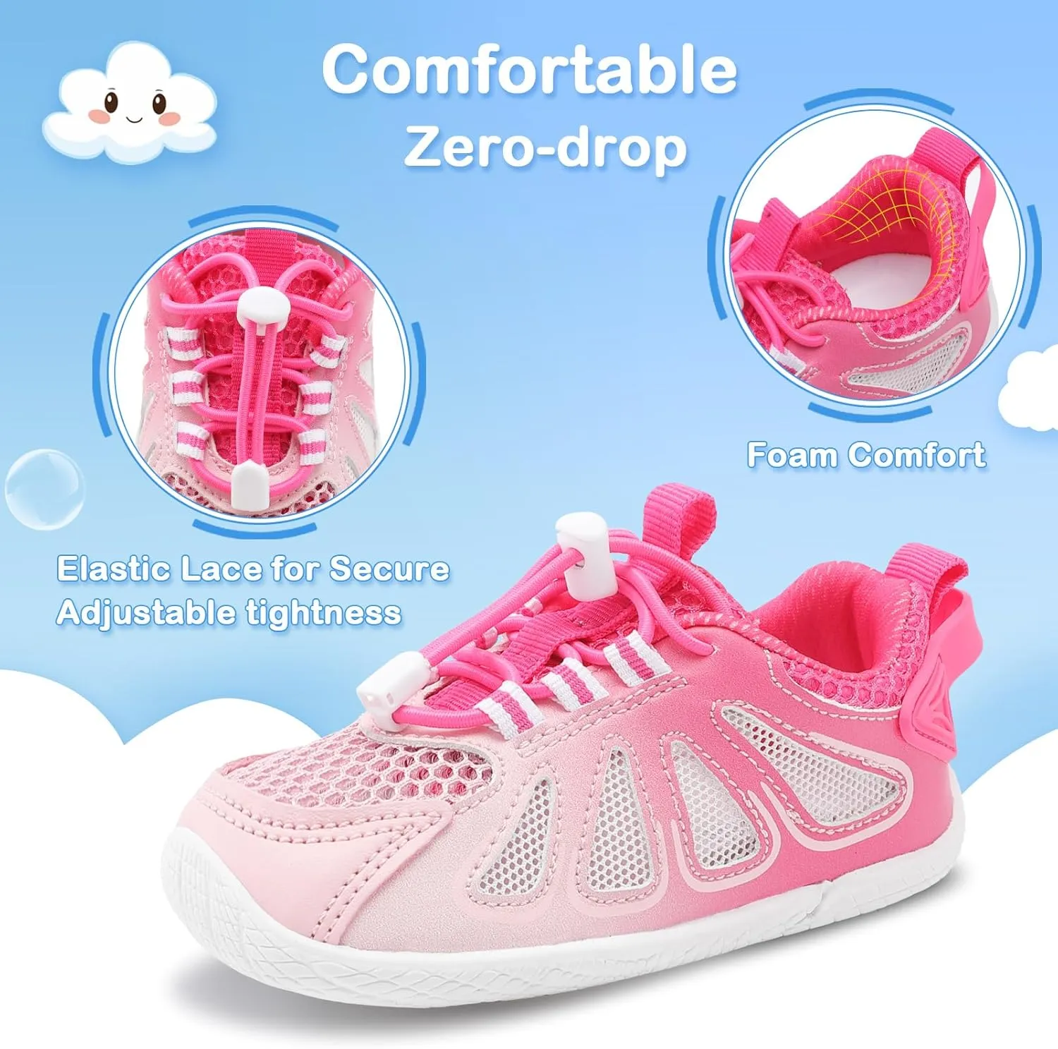 BARERUN Toddler Shoes Boy Girl Sneakers Lightweight Breathable Barefoot Running/Walking Shoes Toddler Tennis Shoes with Adjustable Tightness