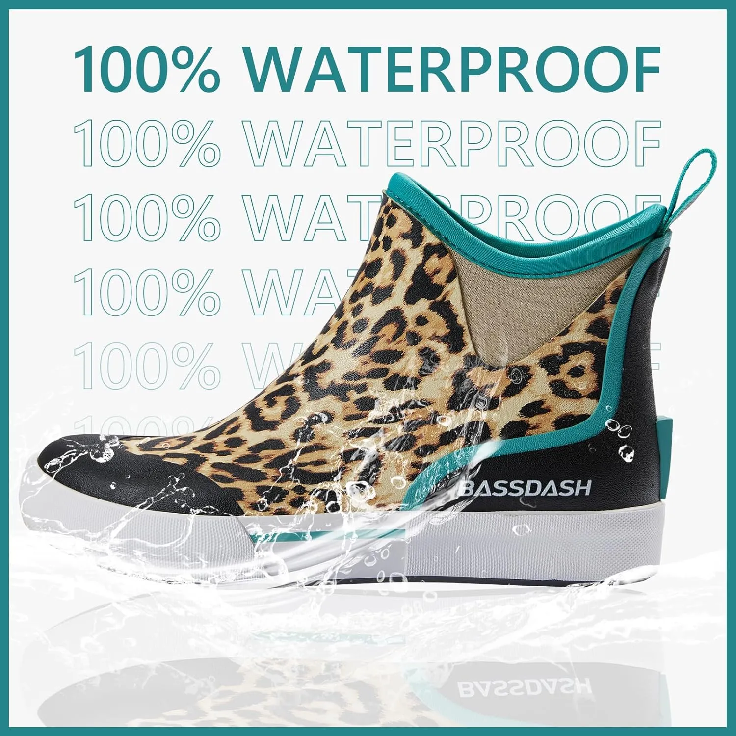 BASSDASH Womens 4.5” Waterproof Deck Ankle Rain Boots Anti-Slip Neoprene Rubber Garden Fishing Boots