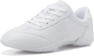 BAXINIER Youth Girls White Cheerleading Dancing Shoes Athletic Training Tennis Walking Breathable Competition Cheer Sneakers
