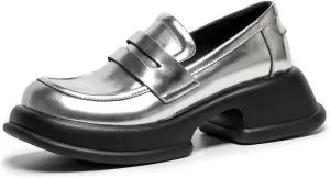 BEAU TODAY Chunky Loafers for Women, Womens Leather Penny Loafers, Comfortable Slip on Business Casual Square Toe Non-Slip Office Ladies Dress Shoes