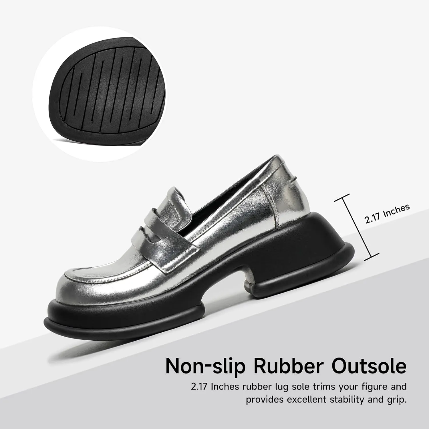 BEAU TODAY Chunky Loafers for Women, Womens Leather Penny Loafers, Comfortable Slip on Business Casual Square Toe Non-Slip Office Ladies Dress Shoes