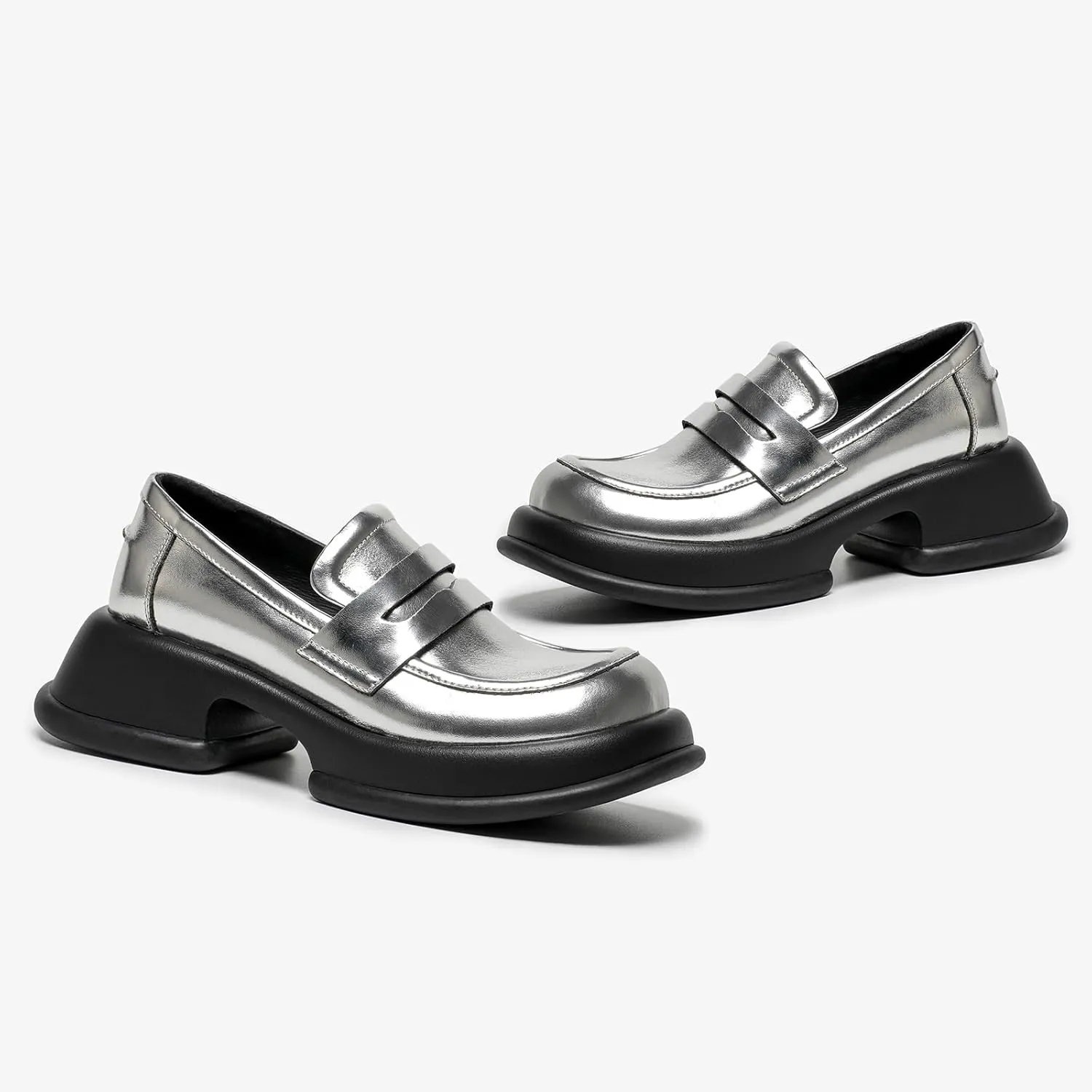 BEAU TODAY Chunky Loafers for Women, Womens Leather Penny Loafers, Comfortable Slip on Business Casual Square Toe Non-Slip Office Ladies Dress Shoes