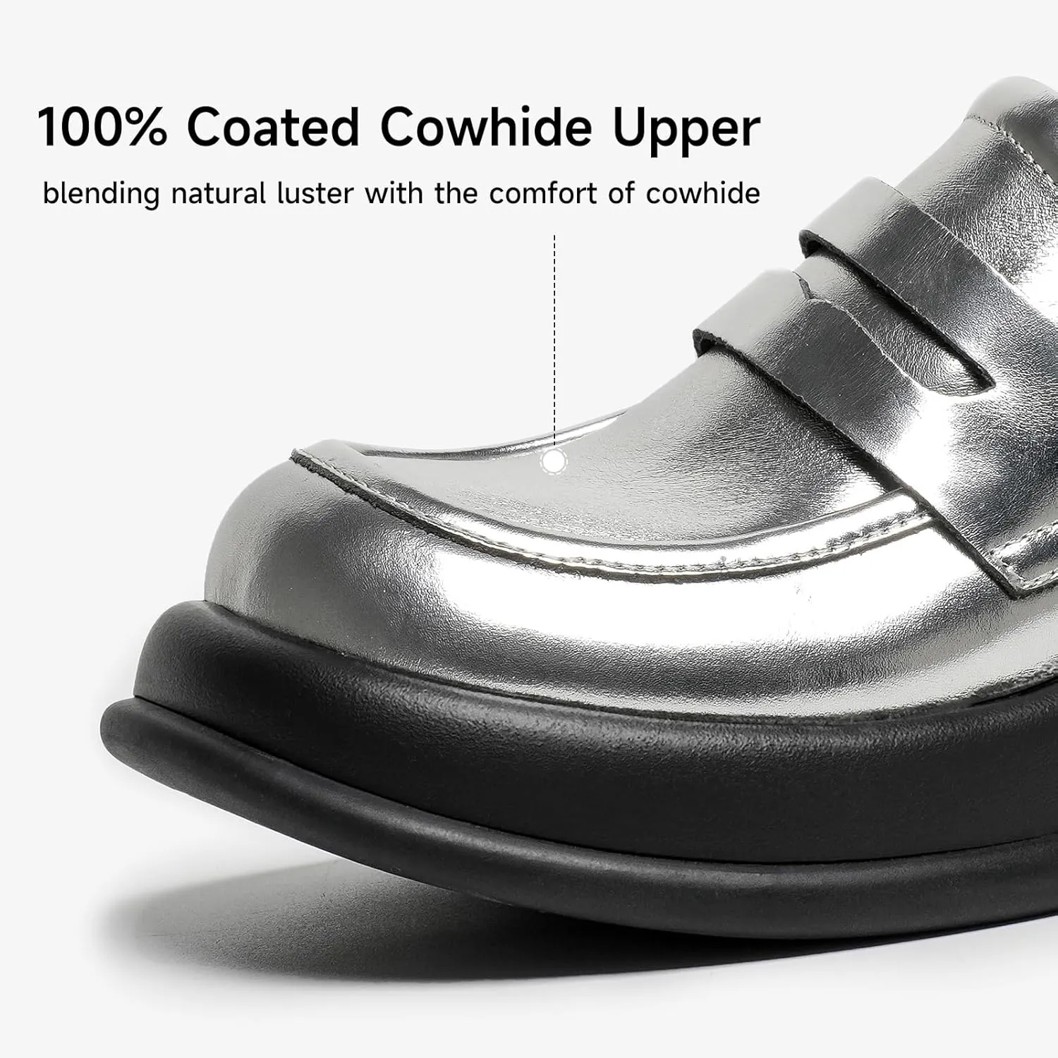 BEAU TODAY Chunky Loafers for Women, Womens Leather Penny Loafers, Comfortable Slip on Business Casual Square Toe Non-Slip Office Ladies Dress Shoes