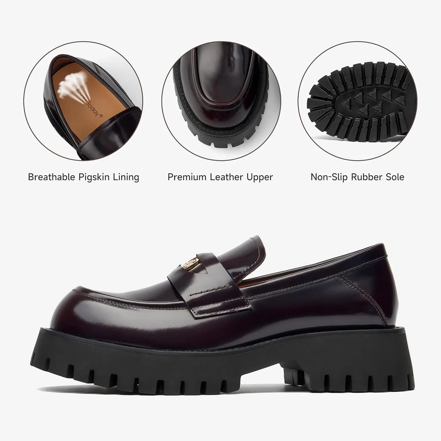 BEAU TODAY Chunky Loafers Women,Patent Leather Platform Loafers for Women,Lug Sole Slip On Penny Shoes,Comfortable Work Office Business Casual Dress Shoes