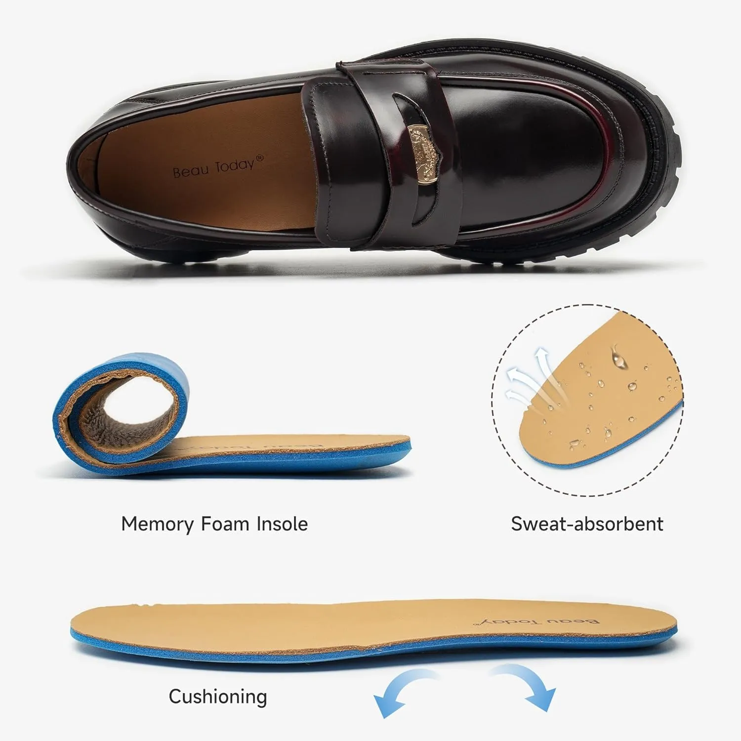 BEAU TODAY Chunky Loafers Women,Patent Leather Platform Loafers for Women,Lug Sole Slip On Penny Shoes,Comfortable Work Office Business Casual Dress Shoes