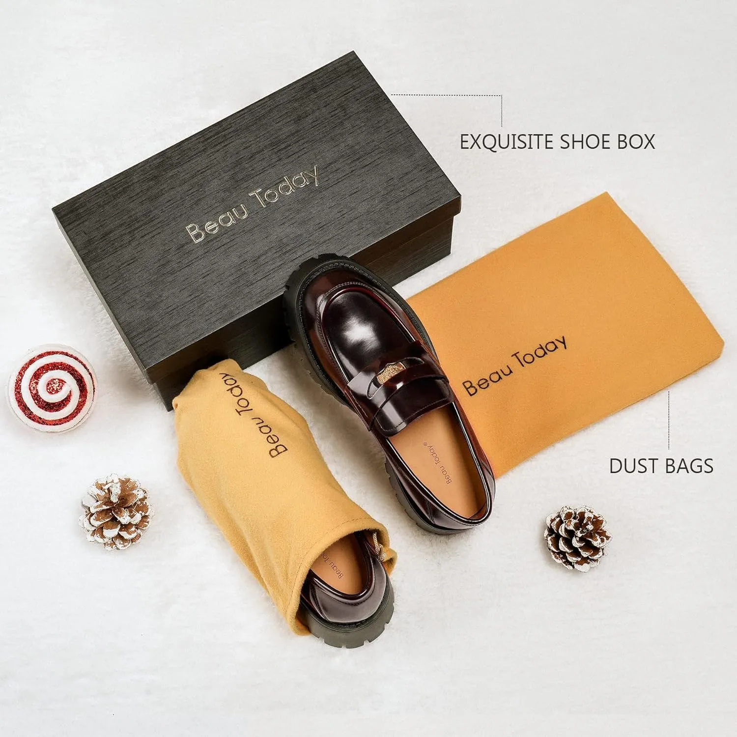 BEAU TODAY Chunky Loafers Women,Patent Leather Platform Loafers for Women,Lug Sole Slip On Penny Shoes,Comfortable Work Office Business Casual Dress Shoes