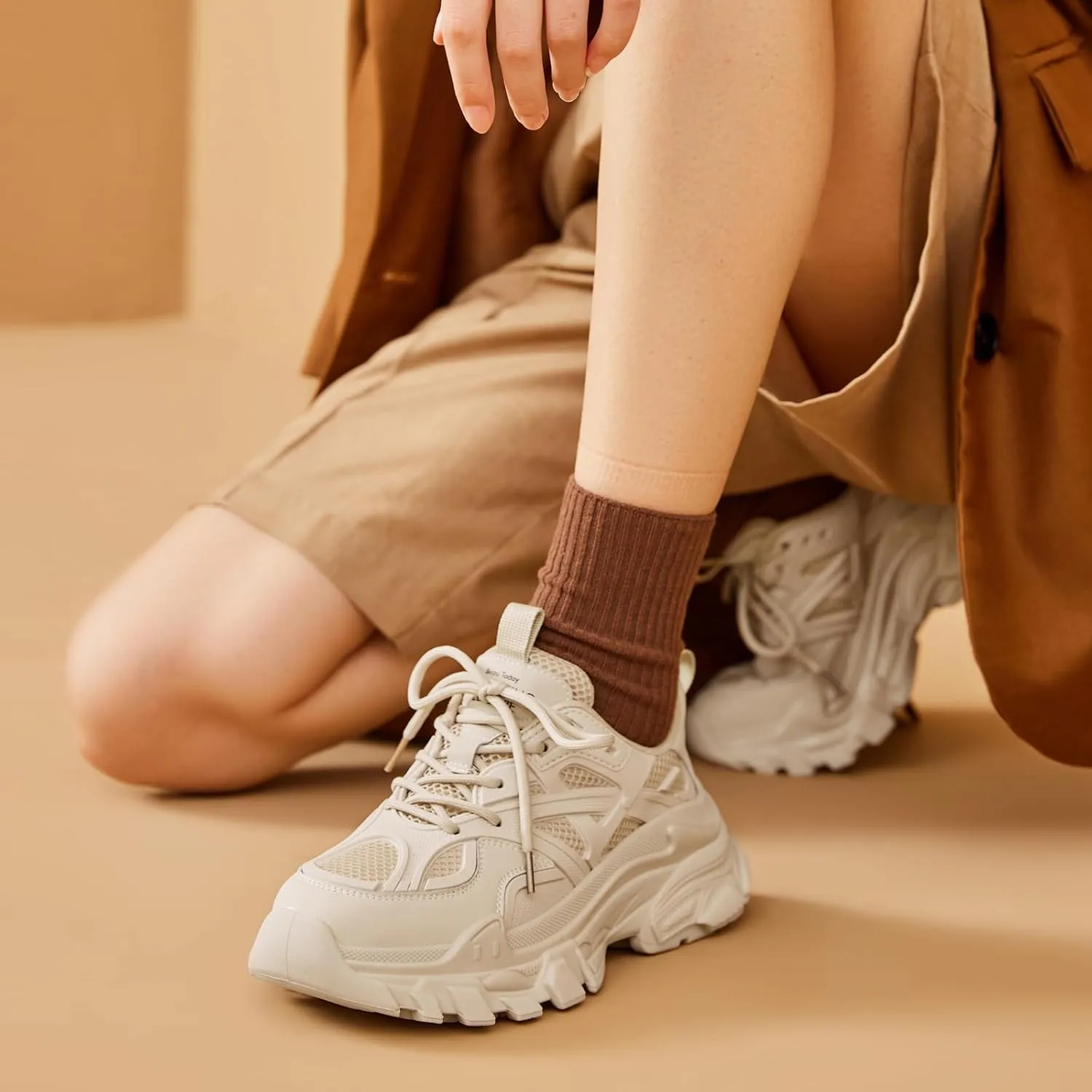 BEAU TODAY Chunky Sneakers for Women, Fashion Platform Sneakers Dad Shoes for Women, Casual Lace-up Walking Shoes