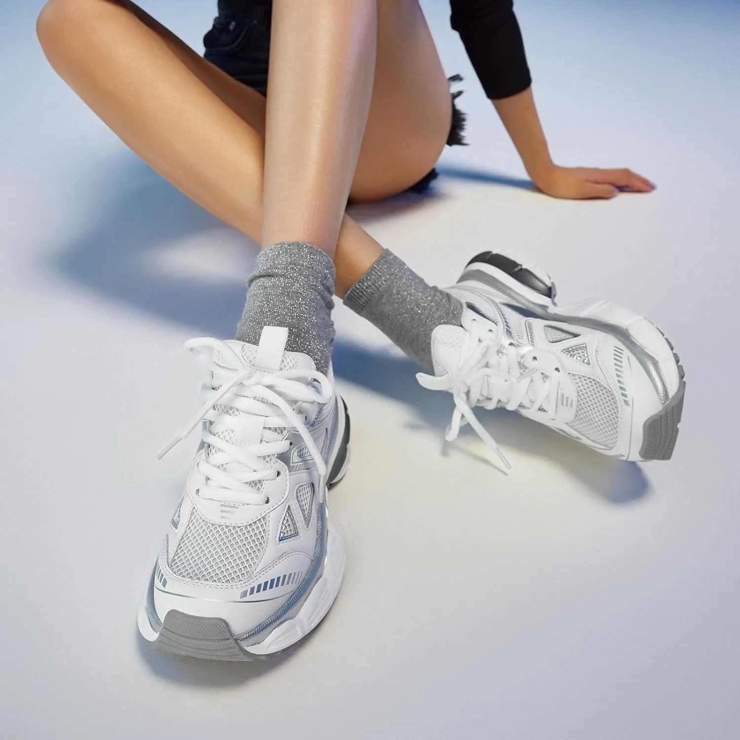 BEAU TODAY Womens Platform Fashion Sneakers, Chunky Wide Sneakers for Women, Leather Lace-up Breathable Walking Shoes for Women, Comfortable Casual Workout Athletic Tennis Shoes