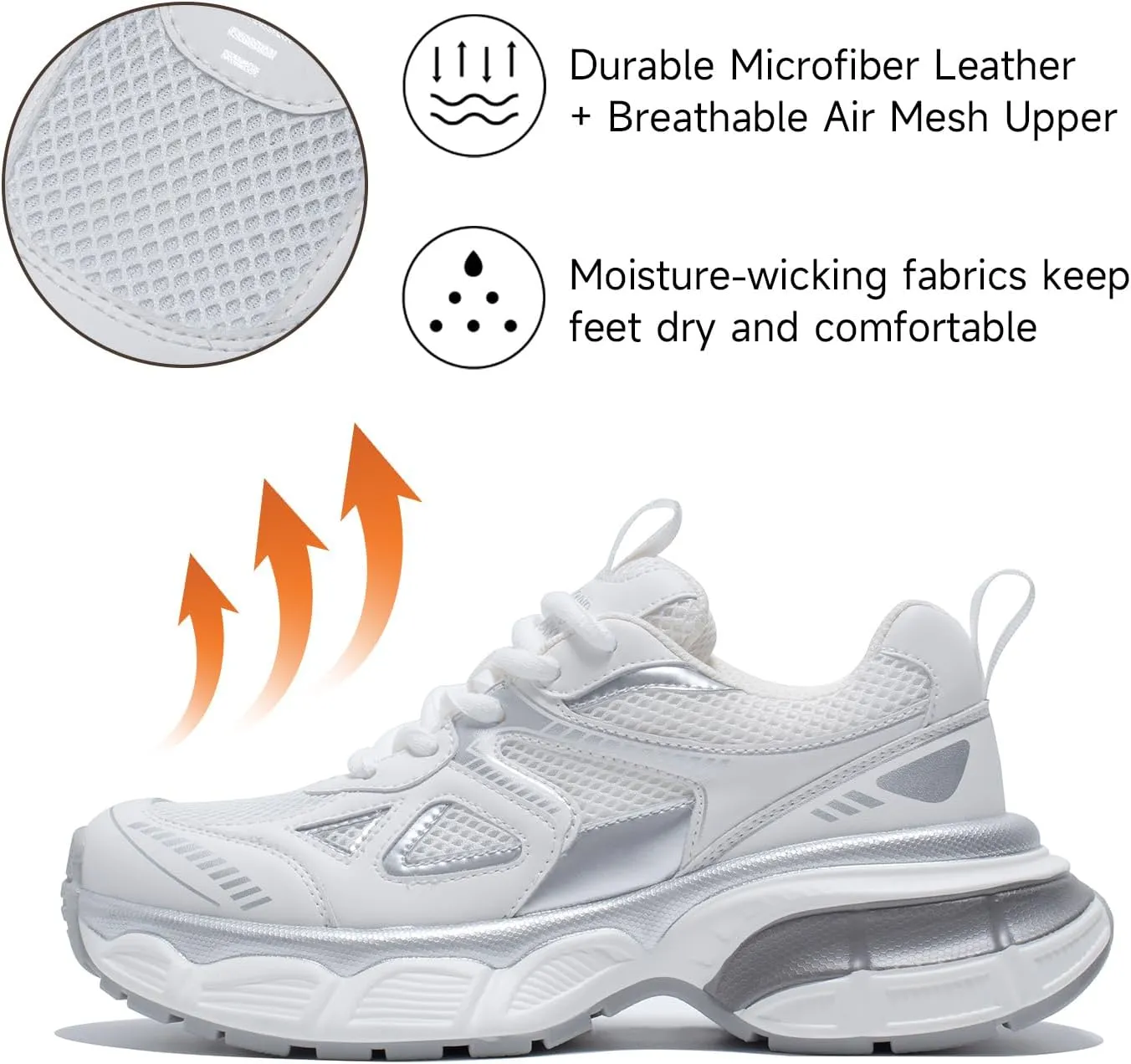 BEAU TODAY Womens Platform Fashion Sneakers, Chunky Wide Sneakers for Women, Leather Lace-up Breathable Walking Shoes for Women, Comfortable Casual Workout Athletic Tennis Shoes