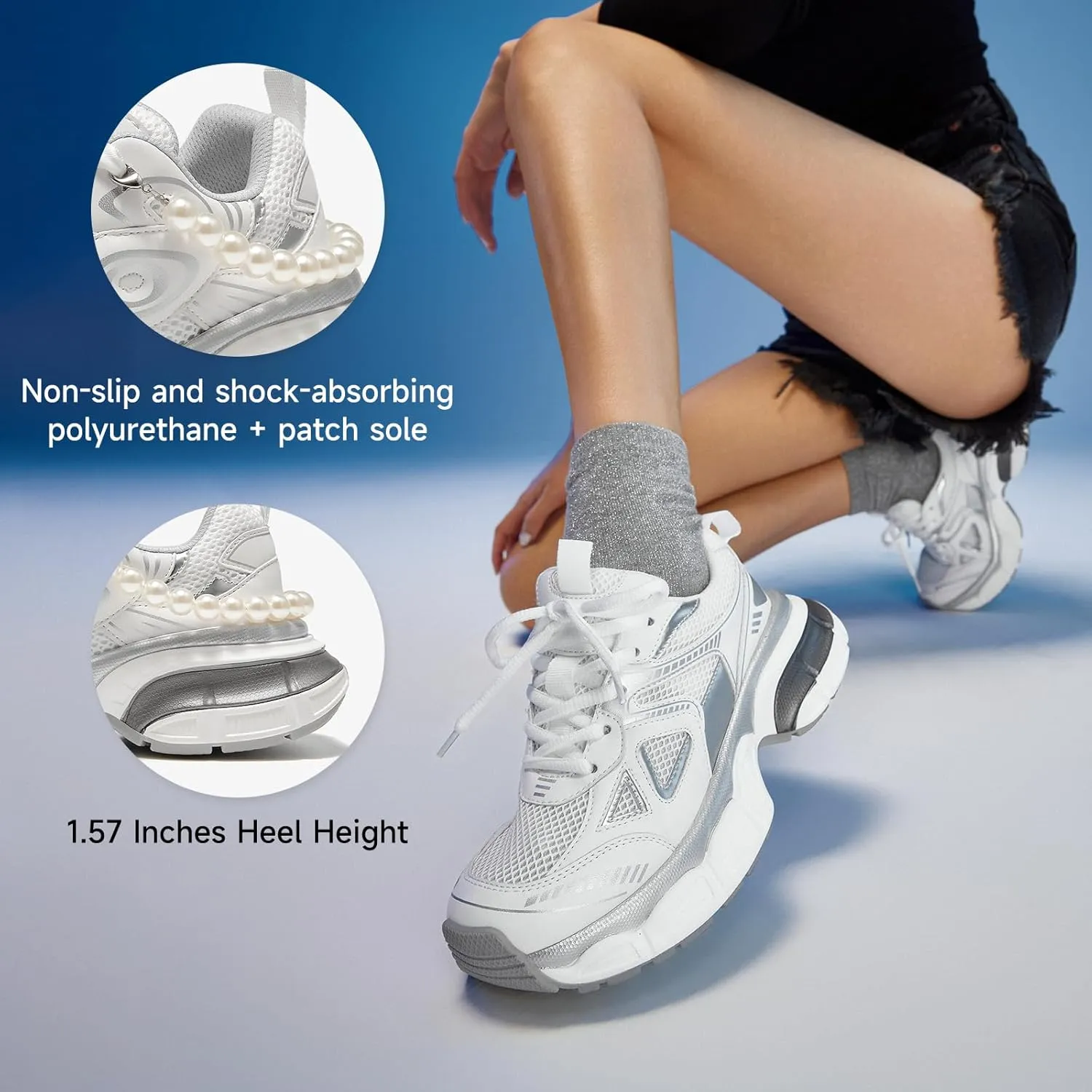 BEAU TODAY Womens Platform Fashion Sneakers, Chunky Wide Sneakers for Women, Leather Lace-up Breathable Walking Shoes for Women, Comfortable Casual Workout Athletic Tennis Shoes