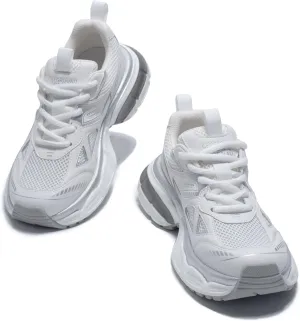 BEAU TODAY Womens Platform Fashion Sneakers, Chunky Wide Sneakers for Women, Leather Lace-up Breathable Walking Shoes for Women, Comfortable Casual Workout Athletic Tennis Shoes