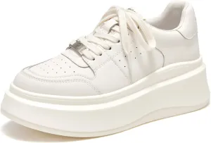 BEAU TODAY Women's Platform Sneakers,Fashion Leather Tennis Shoes for Women,Chunky Lightweight Comfortable Non Slip Lace up Dress Casual Walking Shoes