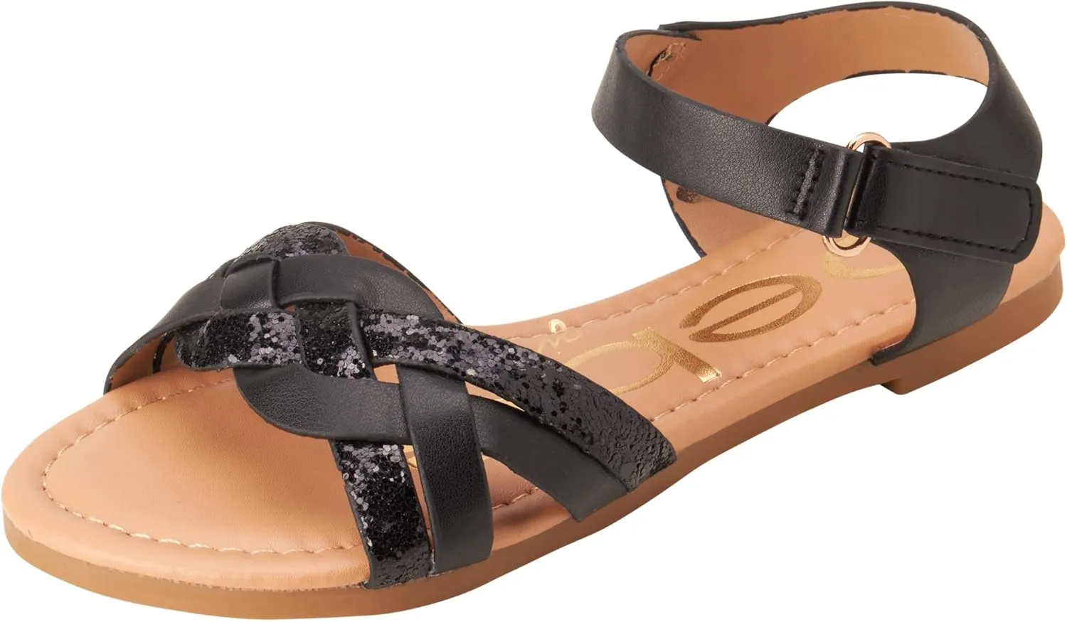 bebe Girls Sandals - Big girl and Toddler Girl Sandals with Durable Leather and Glitter Straps, Summer Dress Shoes for Girls