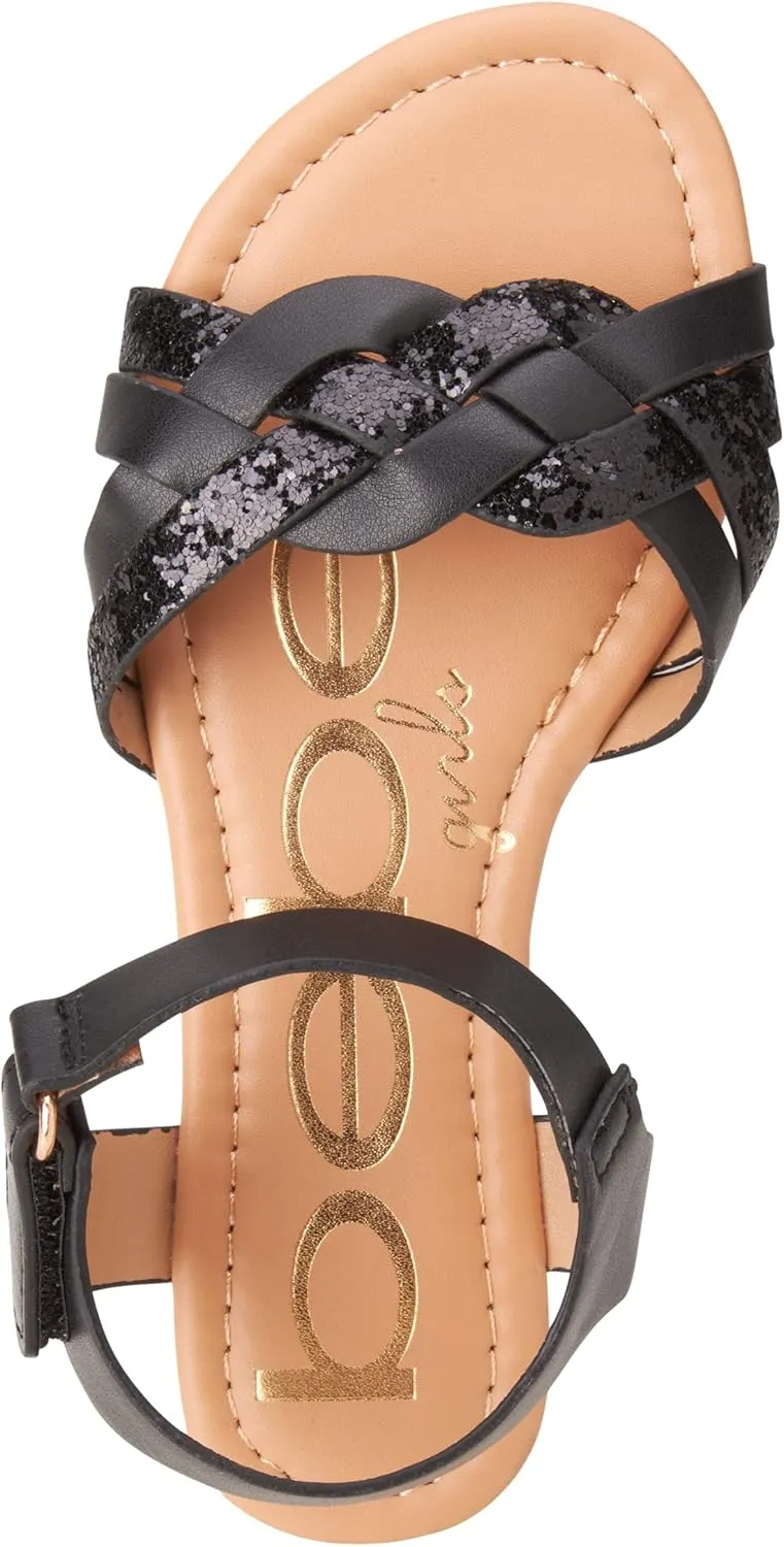 bebe Girls Sandals - Big girl and Toddler Girl Sandals with Durable Leather and Glitter Straps, Summer Dress Shoes for Girls