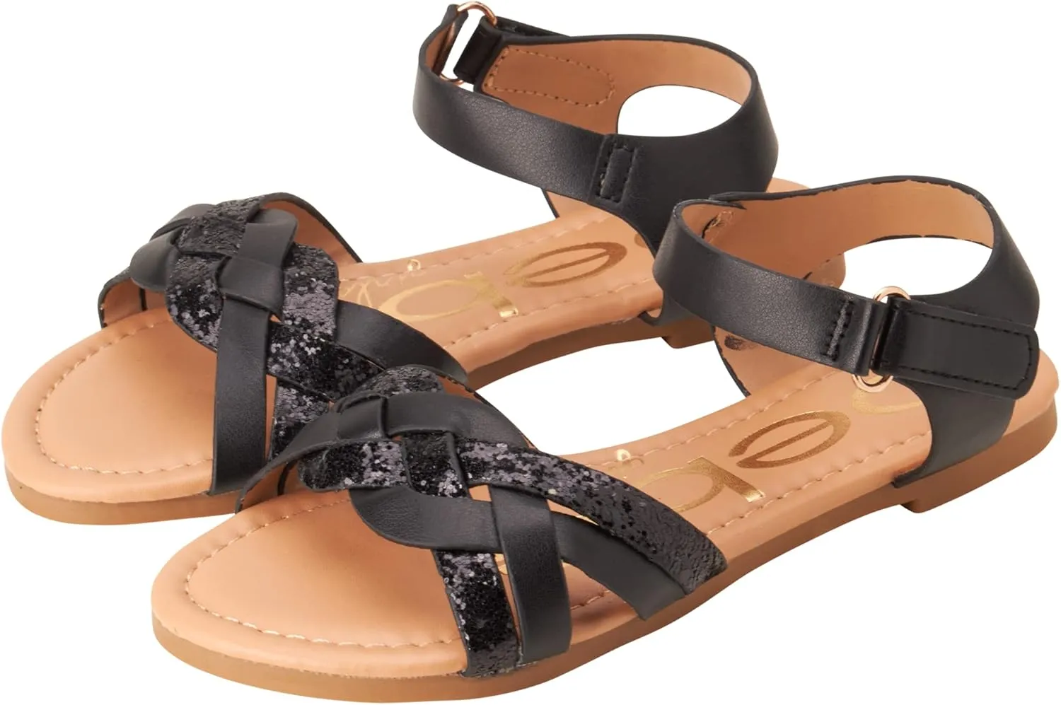 bebe Girls Sandals - Big girl and Toddler Girl Sandals with Durable Leather and Glitter Straps, Summer Dress Shoes for Girls