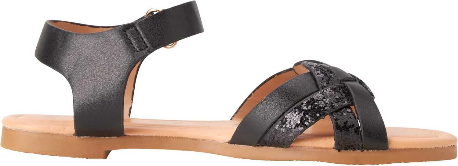 bebe Girls Sandals - Big girl and Toddler Girl Sandals with Durable Leather and Glitter Straps, Summer Dress Shoes for Girls