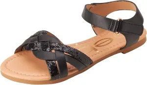 bebe Girls Sandals - Big girl and Toddler Girl Sandals with Durable Leather and Glitter Straps, Summer Dress Shoes for Girls