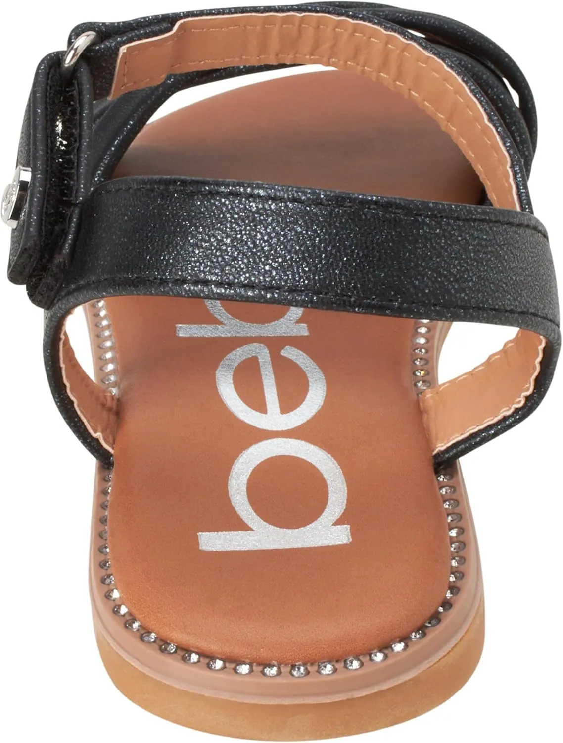 bebe Girls' Sandals - Two Strap Open Toe Flat Dress Sandals with Heart Accent, Easter Summer Shoes for Little and Big Girls
