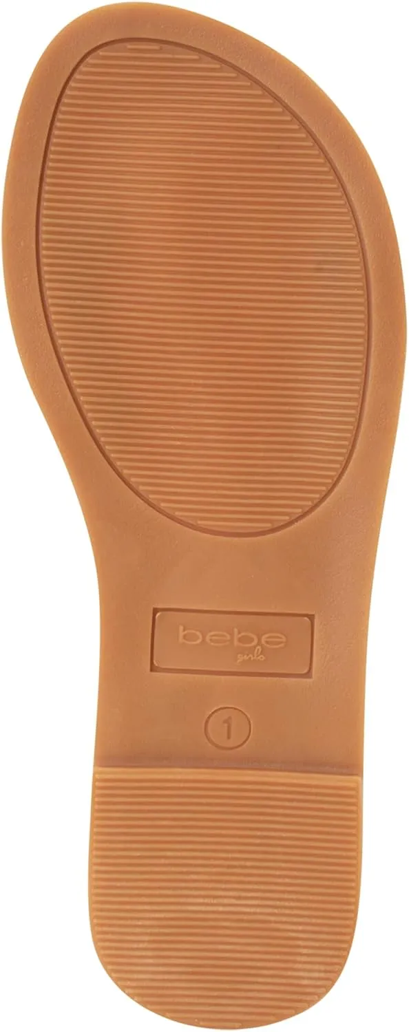 bebe Girls' Sandals - Two Strap Open Toe Flat Dress Sandals with Heart Accent, Easter Summer Shoes for Little and Big Girls