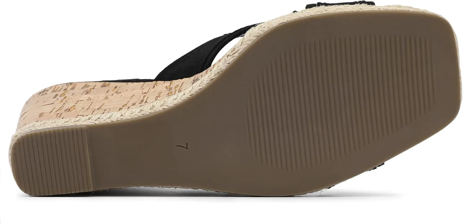 Bigwow Women's Wedge Sandals Square Open Toe Platform High Heels Slides Dressy Sandals Casual Slip On Wedges Mules Summer Shoes