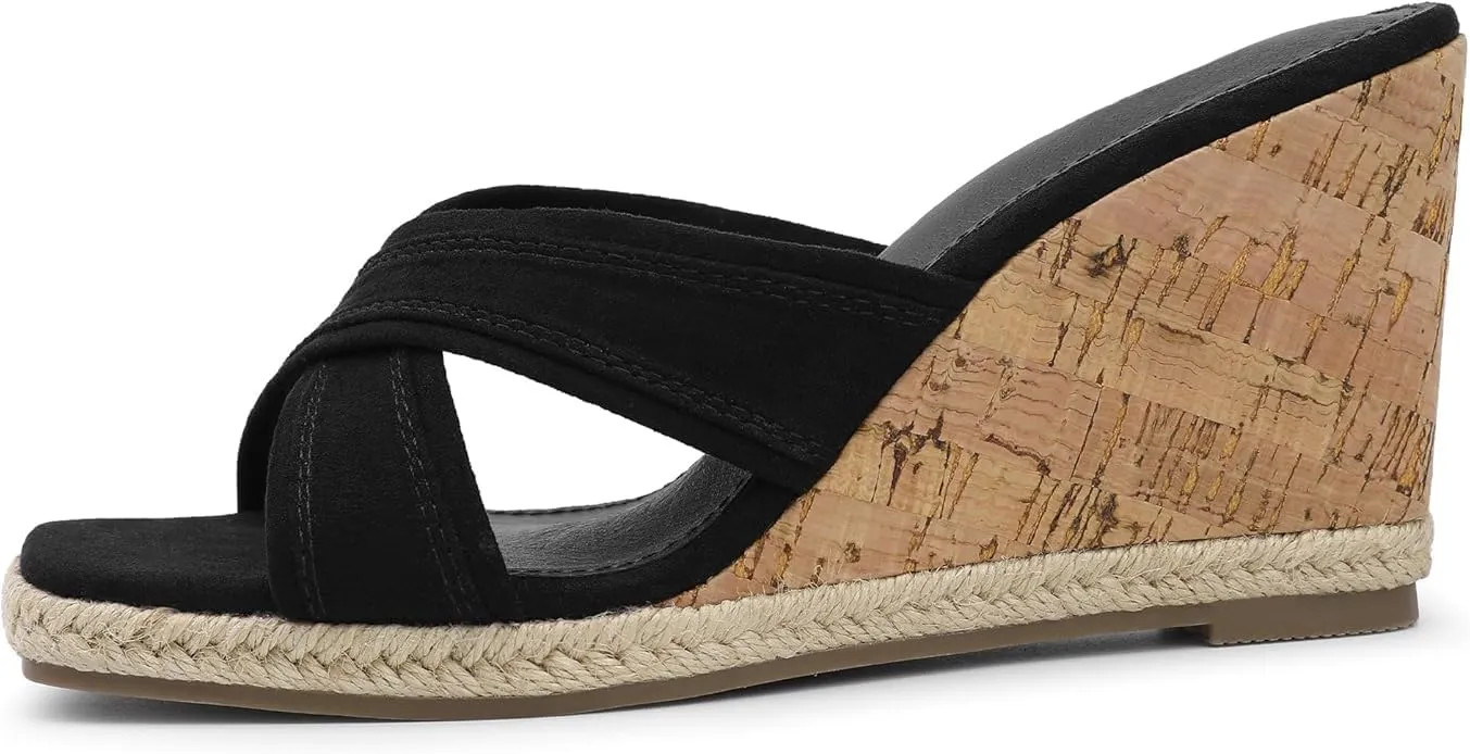 Bigwow Women's Wedge Sandals Square Open Toe Platform High Heels Slides Dressy Sandals Casual Slip On Wedges Mules Summer Shoes