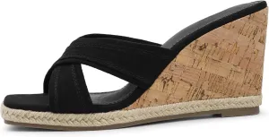 Bigwow Women's Wedge Sandals Square Open Toe Platform High Heels Slides Dressy Sandals Casual Slip On Wedges Mules Summer Shoes