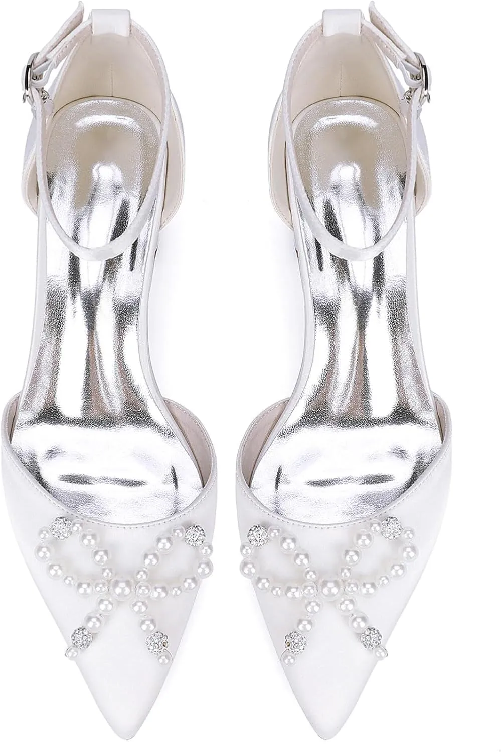 Block Heel Wedding Shoes Bride Satin Bridal Pointed Toe Low Heels Closed Toe Wedding Heels 4.5Cm