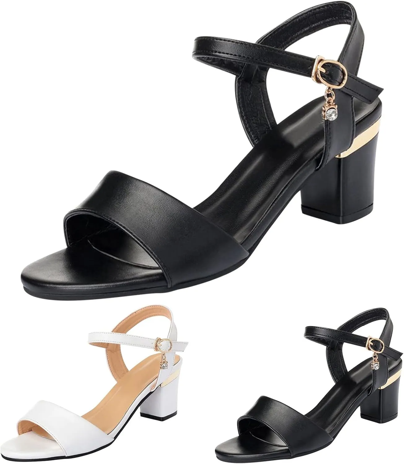 Block Heels for Women Black Prom Heels Open Toe Ankle Strap Low Block Chunky Heels Sandals Dress Pumps Shoes