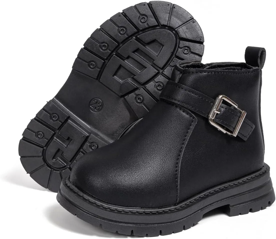 Boys Girls High Top Combat Ankle Boots Kids Waterproof PU Leather Fall Boots Winter Warm Snow Outdoor Hiking Shoes Toddler Non Slip Texture Soft Durable Walking Boot