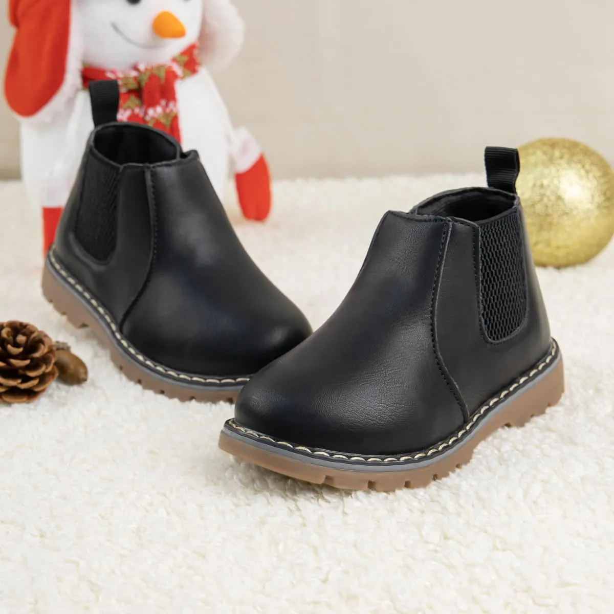 Boys Girls High Top Combat Ankle Boots Kids Waterproof PU Leather Fall Boots Winter Warm Snow Outdoor Hiking Shoes Toddler Non Slip Texture Soft Durable Walking Boot