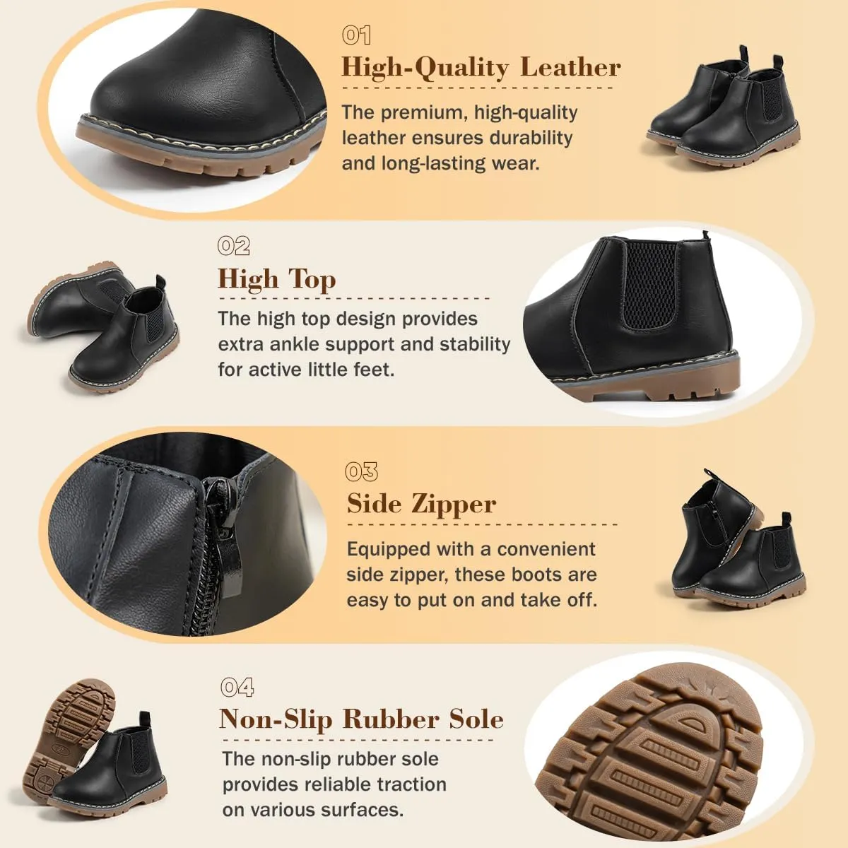 Boys Girls High Top Combat Ankle Boots Kids Waterproof PU Leather Fall Boots Winter Warm Snow Outdoor Hiking Shoes Toddler Non Slip Texture Soft Durable Walking Boot