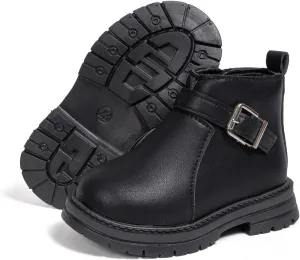 Boys Girls High Top Combat Ankle Boots Kids Waterproof PU Leather Fall Boots Winter Warm Snow Outdoor Hiking Shoes Toddler Non Slip Texture Soft Durable Walking Boot