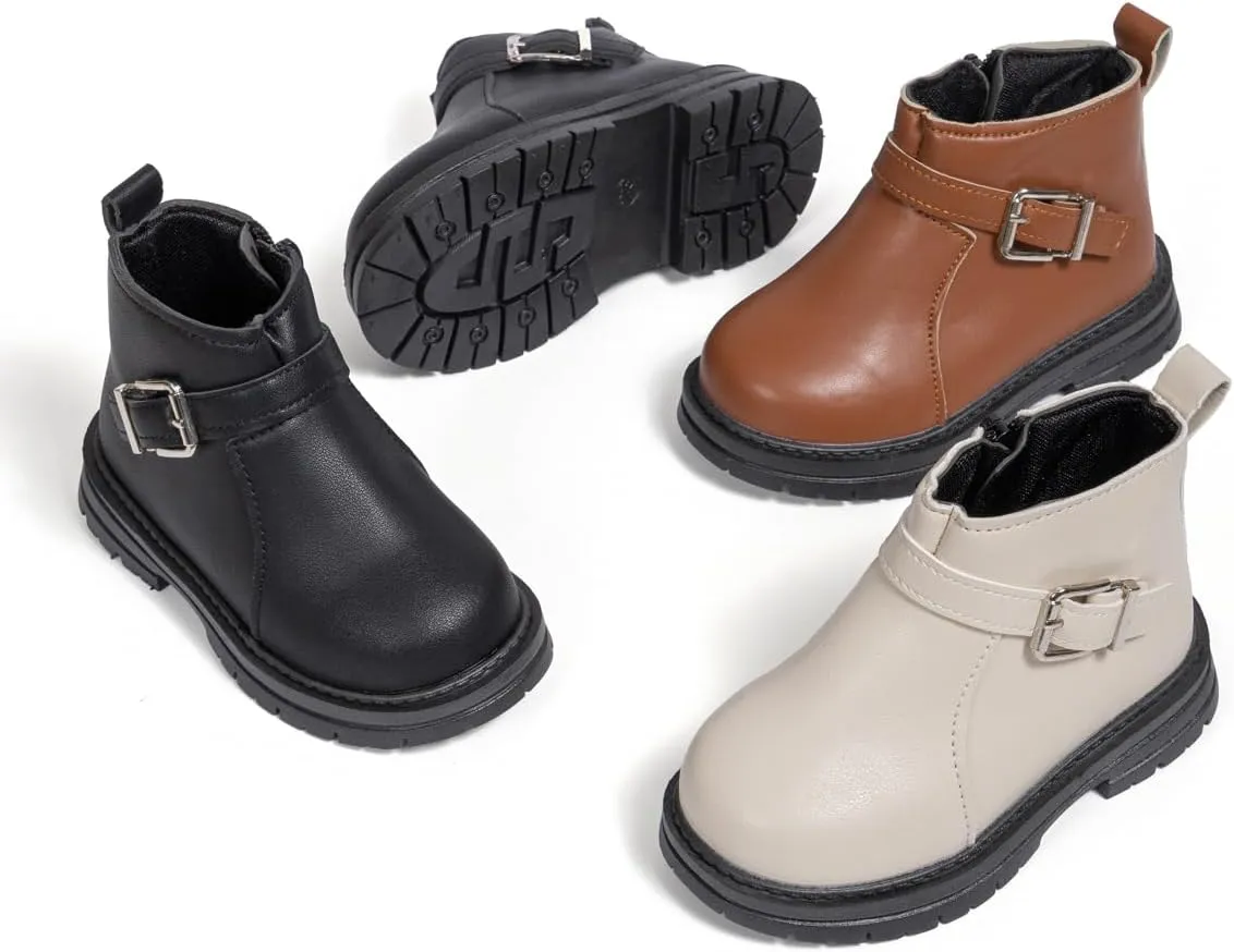 Boys Girls High Top Combat Ankle Boots Kids Waterproof PU Leather Fall Boots Winter Warm Snow Outdoor Hiking Shoes Toddler Non Slip Texture Soft Durable Walking Boot