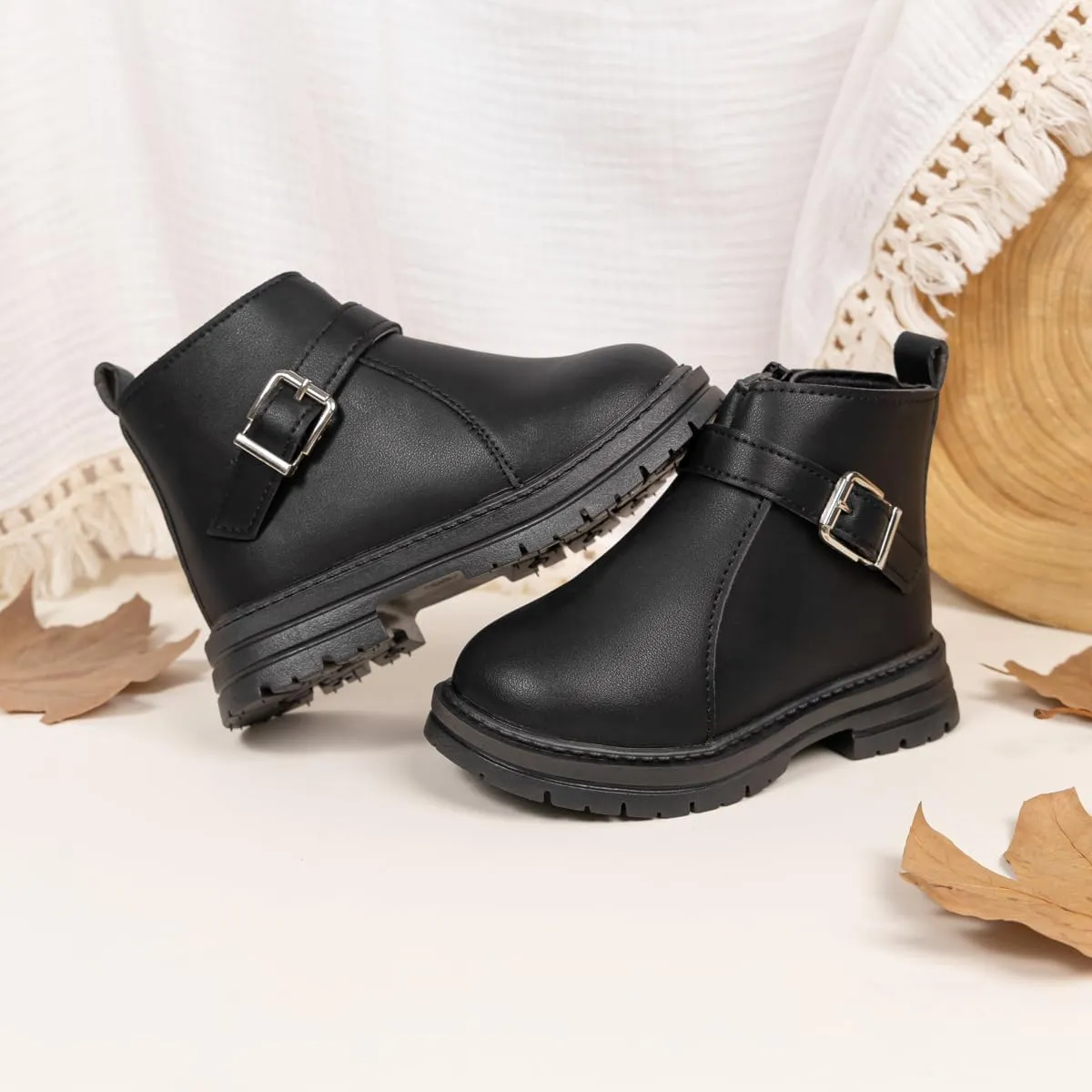 Boys Girls High Top Combat Ankle Boots Kids Waterproof PU Leather Fall Boots Winter Warm Snow Outdoor Hiking Shoes Toddler Non Slip Texture Soft Durable Walking Boot