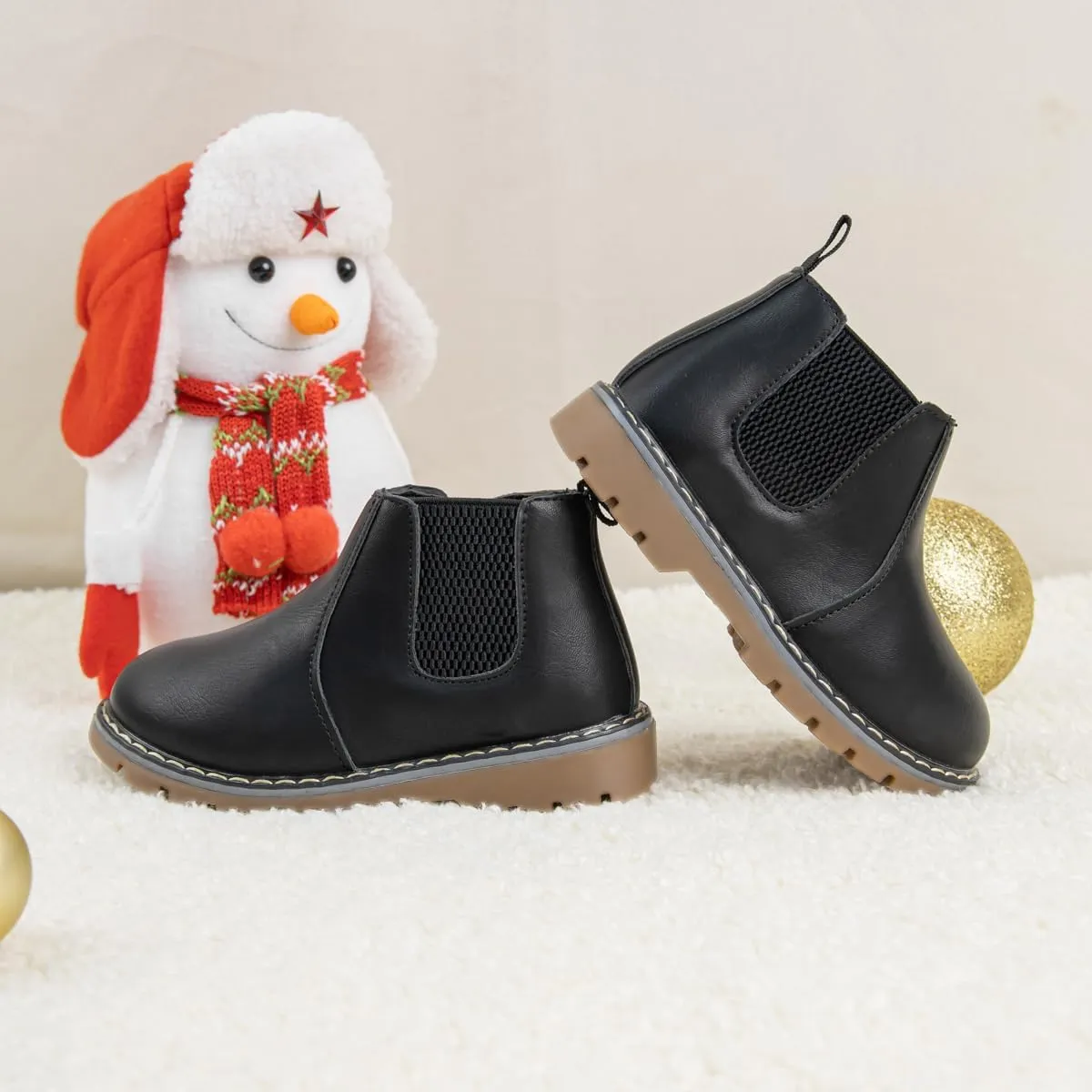 Boys Girls High Top Combat Ankle Boots Kids Waterproof PU Leather Fall Boots Winter Warm Snow Outdoor Hiking Shoes Toddler Non Slip Texture Soft Durable Walking Boot