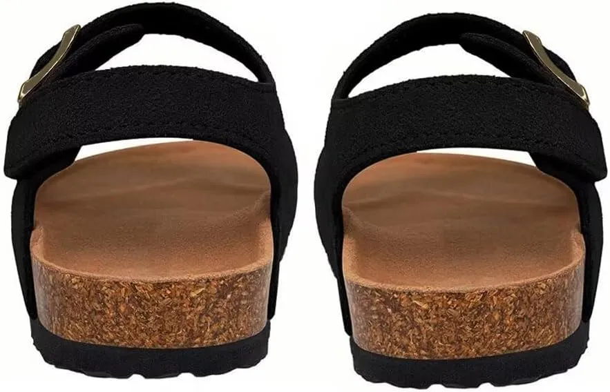 Boys Girls Summer Cork Footbed Slide Sandal, Arch Support Outdoor Sandals with Adjustable Buckle Backstraps for Toddler/Little Kid/Big Kid