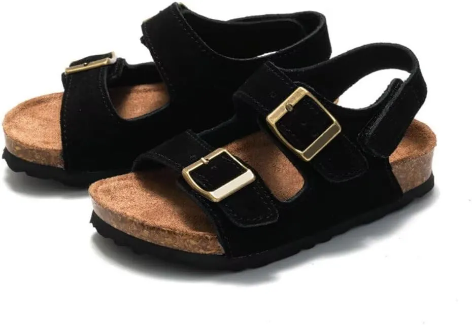 Boys Girls Summer Cork Footbed Slide Sandal, Arch Support Outdoor Sandals with Adjustable Buckle Backstraps for Toddler/Little Kid/Big Kid