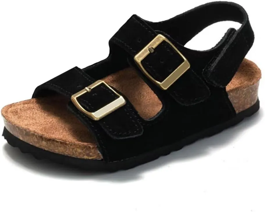 Boys Girls Summer Cork Footbed Slide Sandal, Arch Support Outdoor Sandals with Adjustable Buckle Backstraps for Toddler/Little Kid/Big Kid