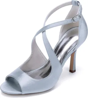 Bride Wedding Shoes Women'S Stilettos Heeled Sandals 9.5Cm Bridal Open Toe Sexy High Heels Ankle Strap Buckle Heels