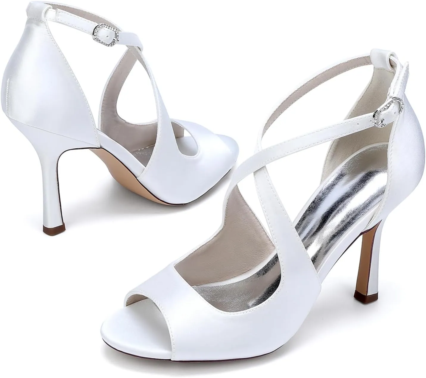 Bride Wedding Shoes Women'S Stilettos Heeled Sandals 9.5Cm Bridal Open Toe Sexy High Heels Ankle Strap Buckle Heels