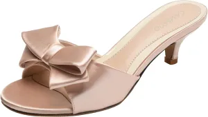 CAMSSOO Women's Satin Kitten Heels Mules Sandals Slip On Bowknot Open Toe Backless Dress Sexy Low Heeled Slipper Slides…