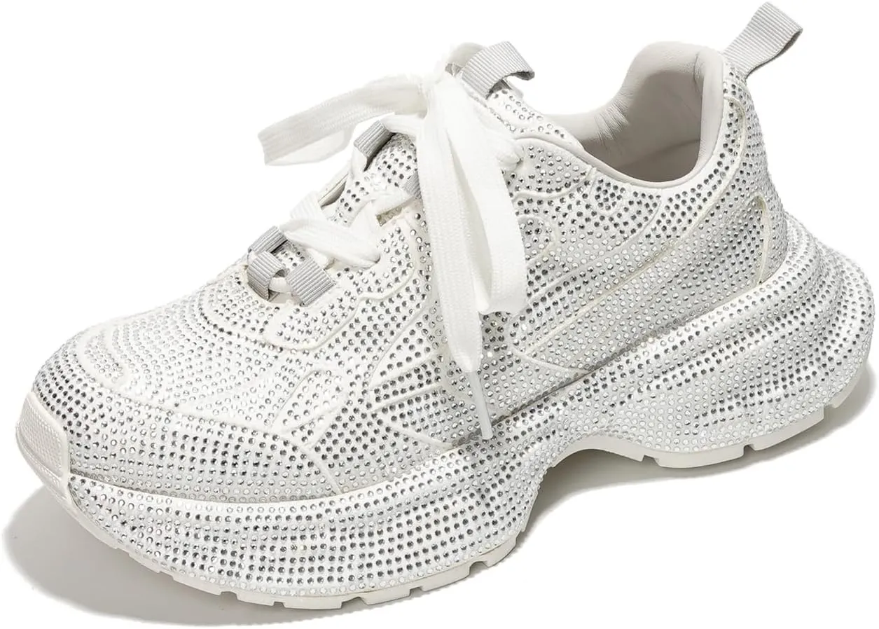 Cape Robbin Johanna Sneakers, Chunky Sneakers Women, Trendy Rhinestone Platform Sneakers, Chunky Black & White Sneakers Women