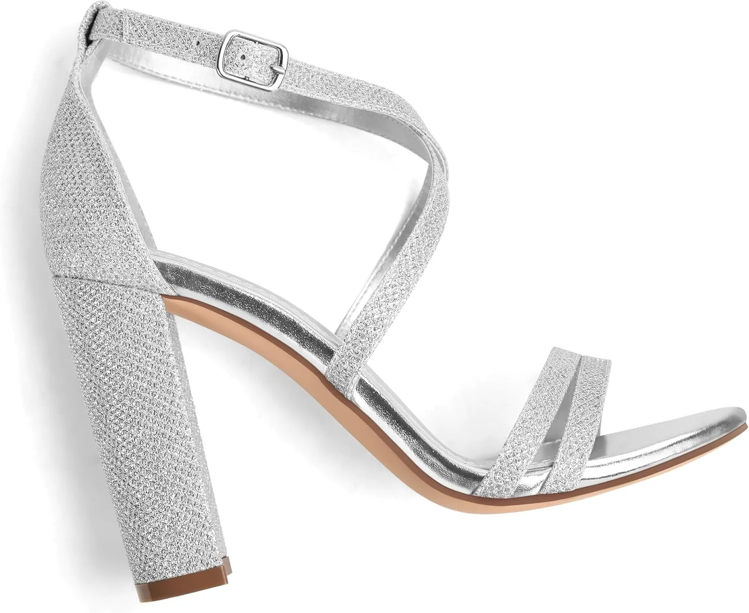 Carcuume Women's Strappy Heels 4-inch Chunky Block Heel Open Toe Ankle Strap Comfortable Party Wedding Shoes