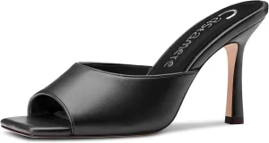 Castamere Square Open Toe Heeled Sandals for Women High Stiletto Heels Slip-on Mules Dress Comfortable Casual Summer Shoes 3.5 Inches Heels