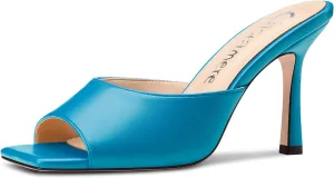 Castamere Square Open Toe Heeled Sandals for Women High Stiletto Heels Slip-on Mules Dress Comfortable Casual Summer Shoes 3.5 Inches Heels