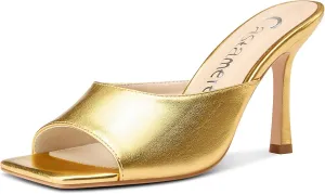 Castamere Square Open Toe Heeled Sandals for Women High Stiletto Heels Slip-on Mules Dress Comfortable Casual Summer Shoes 3.5 Inches Heels