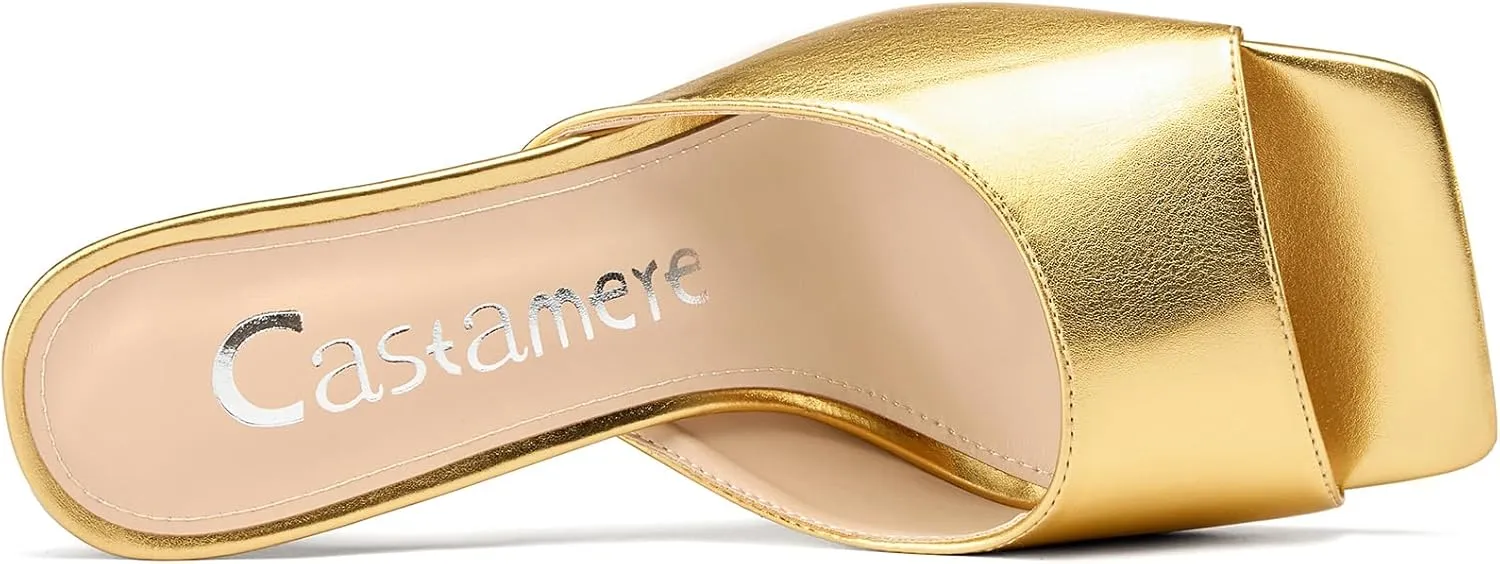 Castamere Square Open Toe Heeled Sandals for Women High Stiletto Heels Slip-on Mules Dress Comfortable Casual Summer Shoes 3.5 Inches Heels