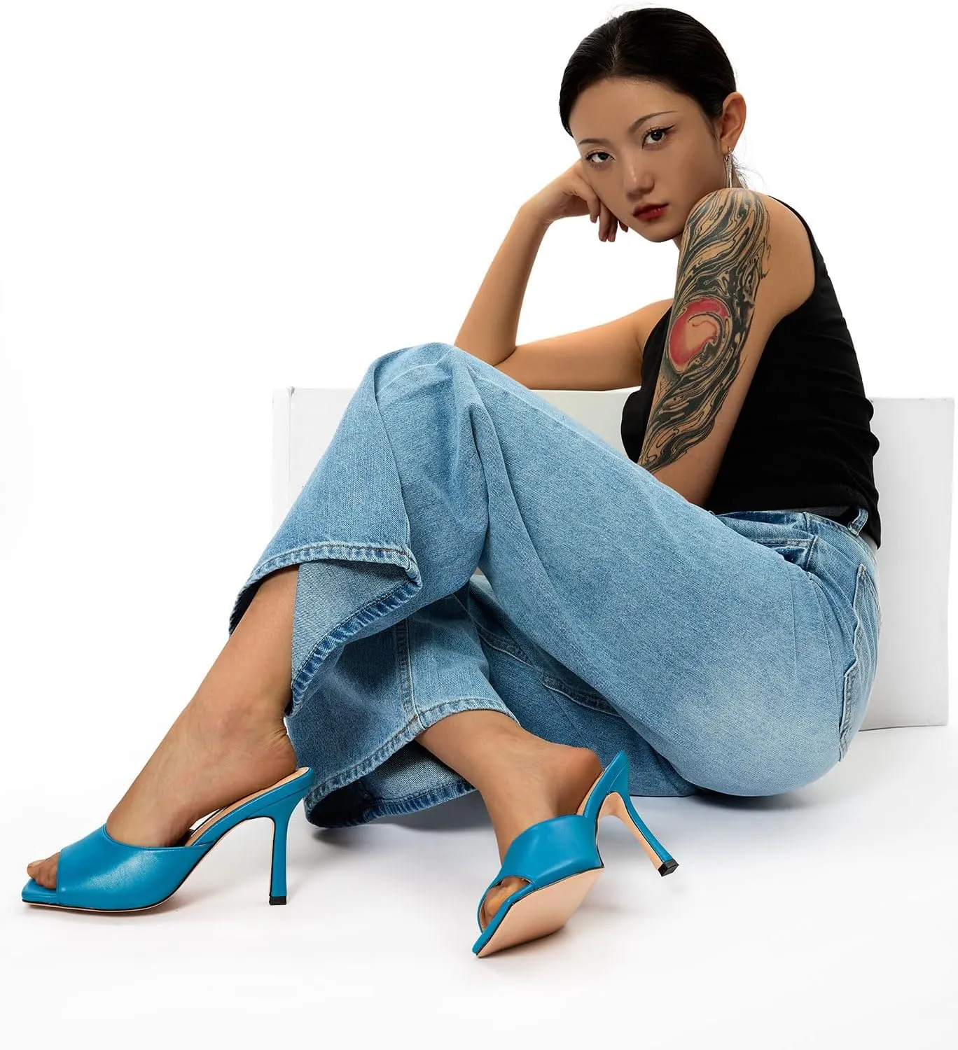 Castamere Square Open Toe Heeled Sandals for Women High Stiletto Heels Slip-on Mules Dress Comfortable Casual Summer Shoes 3.5 Inches Heels