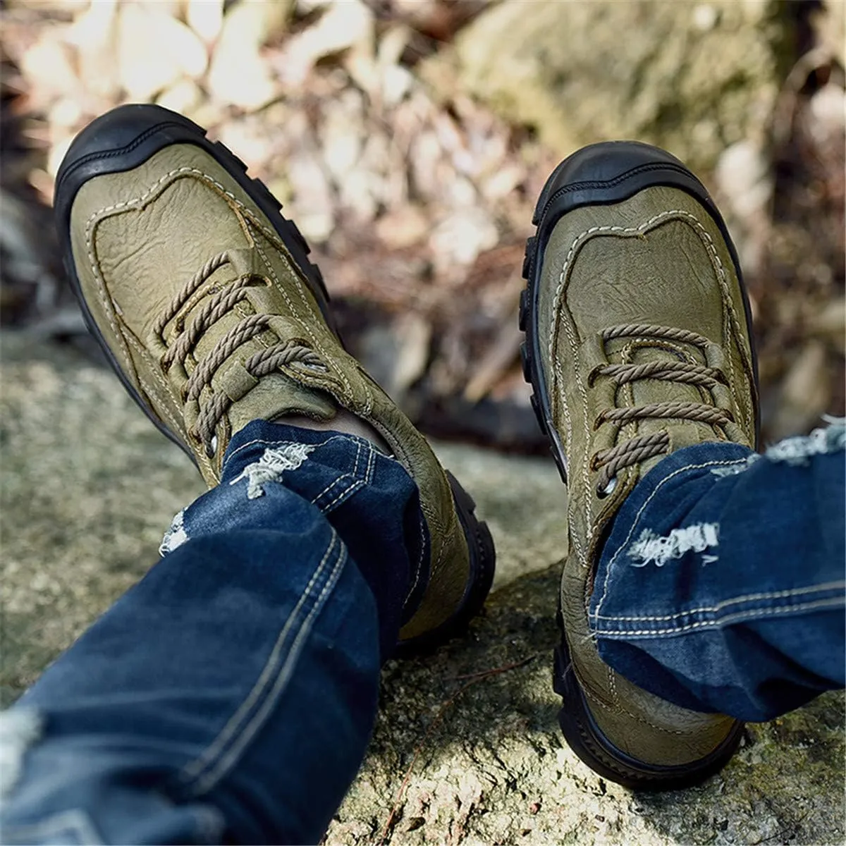 ChicWind Men's Lace Up Outdoor Waterproof Leather Hiking Sneakers
