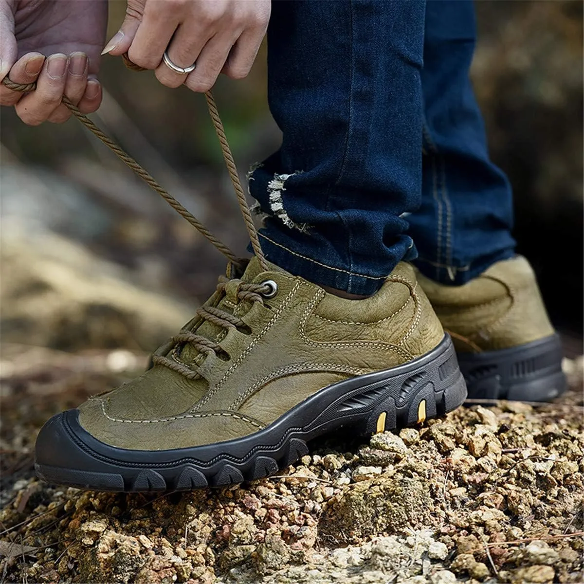 ChicWind Men's Lace Up Outdoor Waterproof Leather Hiking Sneakers